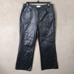 Every Jeans Womens 10 Black Coated‎ Wide Leg High Rise Metallic Denim Cotton